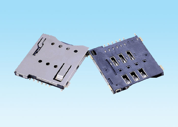 Push Stubborn Type Small Electrical Connectors , SIM Smart Card