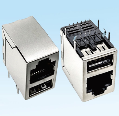 100 Base-TX RJ45 Combination Connector Dual USB DIP Type
