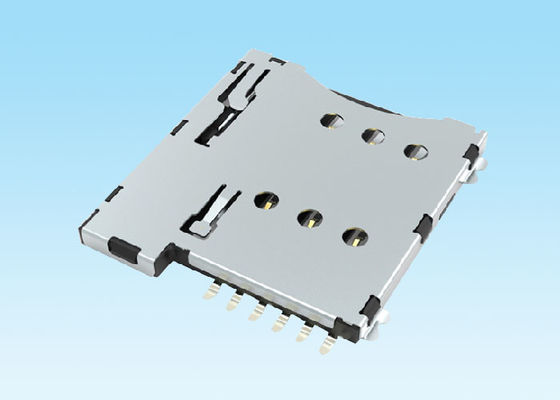 Electrical Cable Connectors ,High1.35mm 6Pin Push Type SIM Connector Thermoplastic Housing